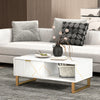 Elegant Coffee Table with Marble Effect & Storage Drawers for Living Room White