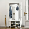 Hallway Furniture Set Shoe Bench Storage Mirror Cabinet Coat Rack w/ 4 Hooks