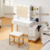 White Dressing Table With LED Lights Mirror Vanity Table Hidden Storage