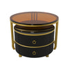 Round Glass Nesting Coffee Tables Set Black Side Tables with Storage 2 Drawers