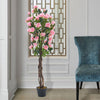 Artificial Rose Bush Tree Potted Plant Pink Faux Flower Home Decor Garden 150cm