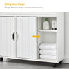 Bathroom Cabinet Floor Storage w/ 2 Sliding Doors Cupboard White 4 Wheels