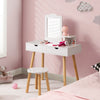 2-in-1 Kids Vanity Set Children Wooden Dressing Table & Stool w/ Mirror