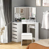 Dressing Table Corner White with 5 Drawer 3 Mirror Stool Makeup Dresser Set