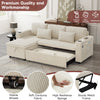 L Shaped 3 Seater Sofa Convertible Sofa Bed with Storage Chaise Corduroy Beige