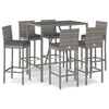 7 Piece Garden Bar Set with Cushions Grey Poly Rattan