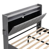 UPHOLSTERED PLATFORM BED 4FT6 DOUBLE BED FRAME WITH LED STORAGE HEADBOARD GREY