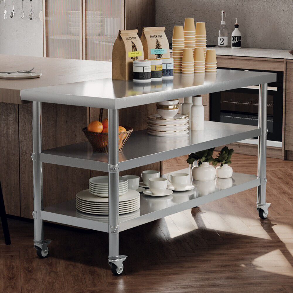 Stainless Steel Kitchen Work Bench Catering Table Worktable W/Undershe ...
