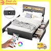 Double Bed Frame LED Upholstered Headboard 4 Storage Drawers Bedroom Faamdtzqank