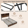 King Size Heavy Duty Metal Platform Bed with Storage Headboard