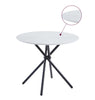 Round Dining Table, Small White Marble Effect Top Kitchen Table with Metal Legs