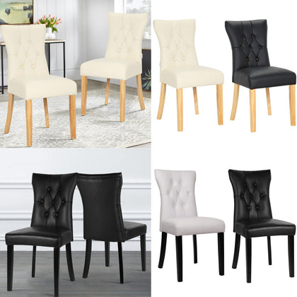 2/4pcs PU Leather High Back Seat Dining Room Restaurant Chairs Set Wooden Legs