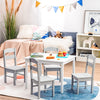 Children Wooden Table and 4 Chairs Set Activity Desk Set Grey