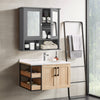 Bathroom Cabinet Wooden Wall-Mounted Mirror Cabinet w/2-Tier Adjustable Shelves