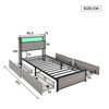 Single Bed Frame with LED Lights, 4 Drawers, Charging Station Metal Platform Bed
