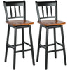 2X Swivel Height Bar Stools Solid Rubber Wood Dining Chairs w/ Footrest Backrest