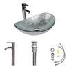 Silver Bathroom Countertop Basin Tempered Glass Wash Sink Boat Shape w/Tap Waste