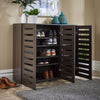 3 Door Shoe Storage Cabinet Dark Brown Wooden Rack Stand Cupboard Slatted Doors