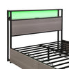Double Bed Frame with LED Lights, 4 Drawers, Charging Station Metal Platform Bed