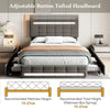 Upholstered Bed with LED Lights and 4 Storage Drawers Platform Bed Frame Grey