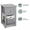 Bedside Table Unit Cabinet Pair Grey Bedroom Nightstand Wicker Storage Wooden