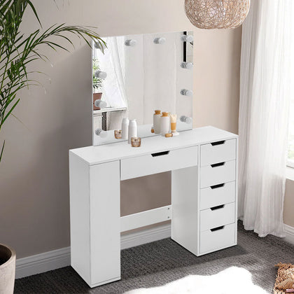 Large Dressing Table LED Lights Vanity Table with 6 Drawers Makeup Mirror White