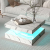 Coffee Table LED Lights Square Cocktail Table White Marble pattern Living Room