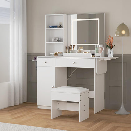 Makeup Dressing Table Set Vanity Table Desk W/ LED Mirror Drawers Dressing Stool