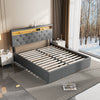 Modern Double Single Metal Bed Frame Upholstered Headboard with LED Lights Grey
