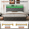 Upholstered Bed Frame Double Bed with Drawers Storage Headboard LED Lights Grey