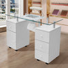Manicure Nail Table with Glass Top Salon Beauty Station Technician Storage Desk
