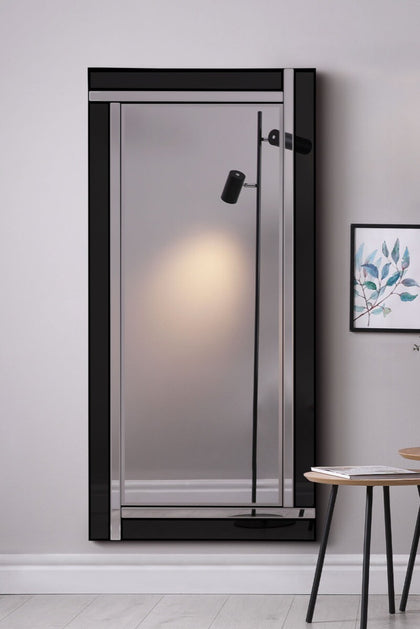 Large Mirror Black and Silver Full Length Bevelled Wall 5Ft9 X 2Ft9 174cm X 85cm