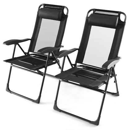 2 Pcs Patio Folding Camping Chairs Outdoor Reclining Chairs Lounge Chairs Black