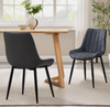 Set of 2 Grey Velvet Dining / Kitchen Chairs with Black Metal Legs 7-1-1