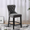 Velvet Upholstered Barstool Buttoned Back Breakfast Bar Stool Chair Wooden Legs