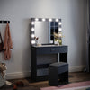 Modern LED Black Dressing Mirrored Makeup Table Vanity Set with Stool & Drawer