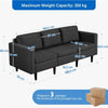 3-Seater Sofa 189CM For Living Room Fabric Upholstered Couch, Black