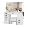 Dressing Table and Stool set 11 Drawer Makeup Table with Glass Top Vanity Desk