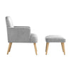 Single Sofa Armchair with Footstool Velvet Lounge Chair Cushion Seat Wooden Legs