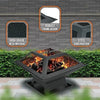 Square Outdoor Black Fire Pit Steel BBQ Patio Garden Camping Fire Pit Grill Mode