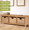 Shoe Storage Bench, Small Wooden Oak Unit with 3 Basket, Hallway Stand Organiser
