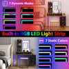 Modern Dressing Table & Stool Set w/Mirror RGB Lights 7 Modes & Charging Station