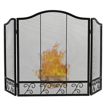 3 Panel Foldable Fireplace Screen Freestanding Metal Mesh Spark Guard Protector
