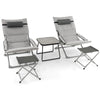5Pcs Patio Sling Chair Set Folding Lounge Chairs Coffee Table Chair Footrest Set