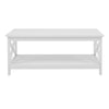 2-Tier White Wood Side Coffee Table with Bottom Storage Shelf Rack X Shape Stand