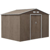 9 x 6FT Galvanised Garden Storage Shed with Sliding Door, Brown