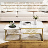 Set of 2 Fuax Marble Nesting Coffee Table Square Side End Tables with Metal Legs