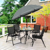6PCS Garden Furniture Set Patio Coffee Table Folding Chairs Set W/Grey Parasol