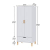 Modern Wooden 2 Door Wardrobe 1 Drawer Storage Hanging Rail with Wooden Feet