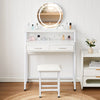 Dressing Table w/ Round LED Light Mirror Vanity Wooden Chair 2 Drawers Metal Leg